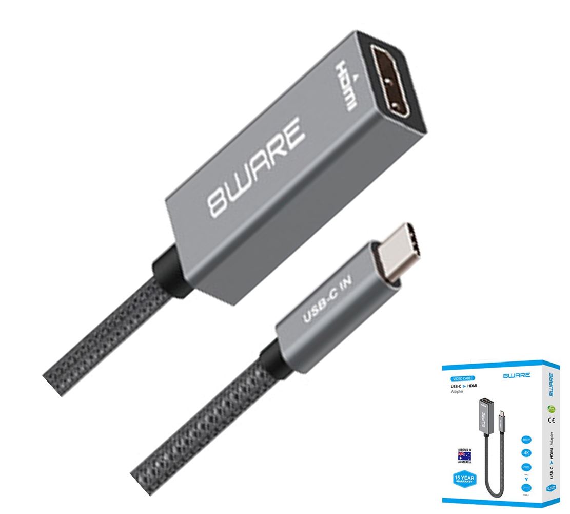 CB8W-USBCHDMIF.jpg 8ware 8W-USBCHDMIF 10cm USB-C to HDMI Male-Female Adapter Converter