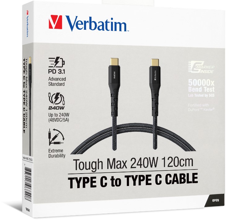 CBV-66820.jpg Verbatim 66820 Cable 240W USB-C to USB-C 120CM, PD