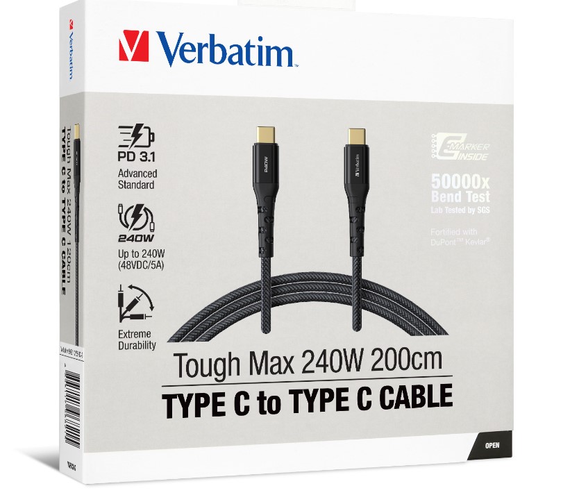 CBV-66821.jpg Verbatim 66821 Cable 240W USB-C to USB-C 200CM PD