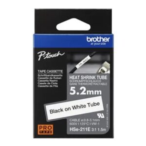 Brother HSE-211E 5.2MM BLACK ON WHITE HEAT SHRINK TUBE