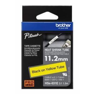 Brother HSE-631E 11.2MM BLACK ON YELLLOW HEAT SHRINK TUBE
