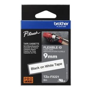 Brother TZe-FX221 9mm / 8M Black on White Flexible