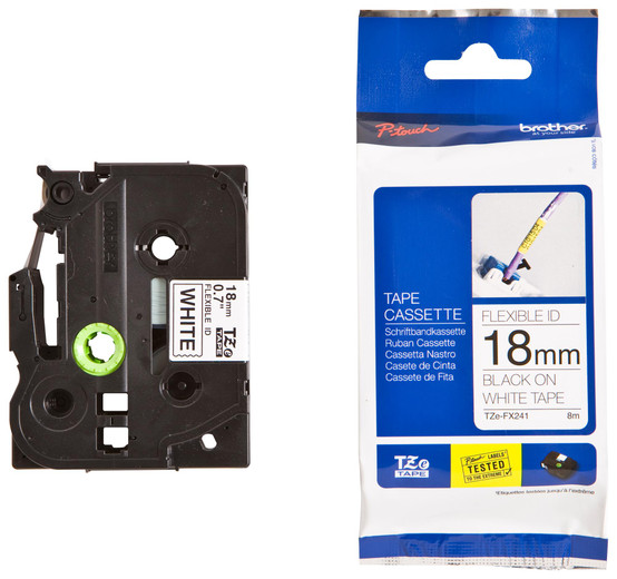 COB-TZE-FX241.jpg Brother TZE-FX241 18mm Black on White FlexibleTZE Tape