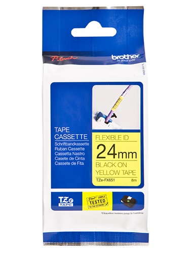 COB-TZE-FX651.jpg Brother TZE-FX651 24MM Black Yellow Tape Flexible TZE Tape