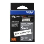 Brother TZE-S221 9mm Black on White Adhesive TZE Tape