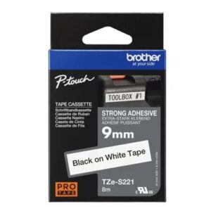 Brother TZE-S221 9mm Black on White Adhesive TZE Tape