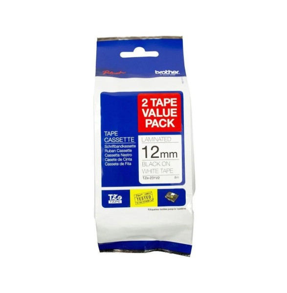 COB-TZE231V2TWINPACK.jpg Brother TZE-231V2-TWINPACK 12MM BLACK ON WHITE TWIN PACK TZE