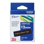 Brother TZE-334 12MM GOLD ON BLACK TZ TAPE