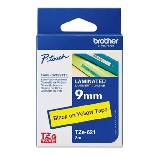 COB-TZEFX621.jpg Brother TZE-FX621 9MM BLACK ON YELLOW FLEXIBLE TZ TAPE