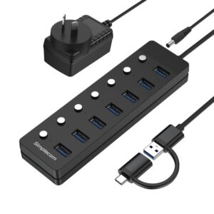 Simplecom CH375C USB-A and USB-C to 7-Port USB 3.0
