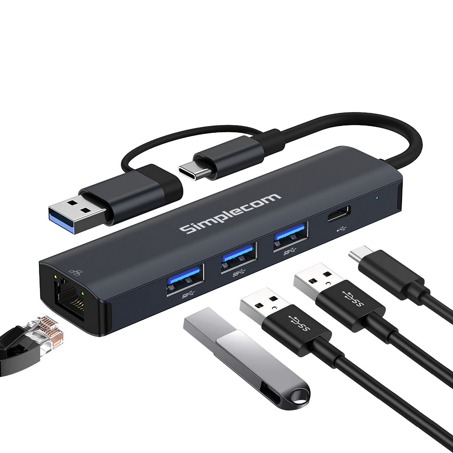 HXSI-CHN436.jpg Simplecom CHN436 USB-C and USB-A to 4-Port USB HUB