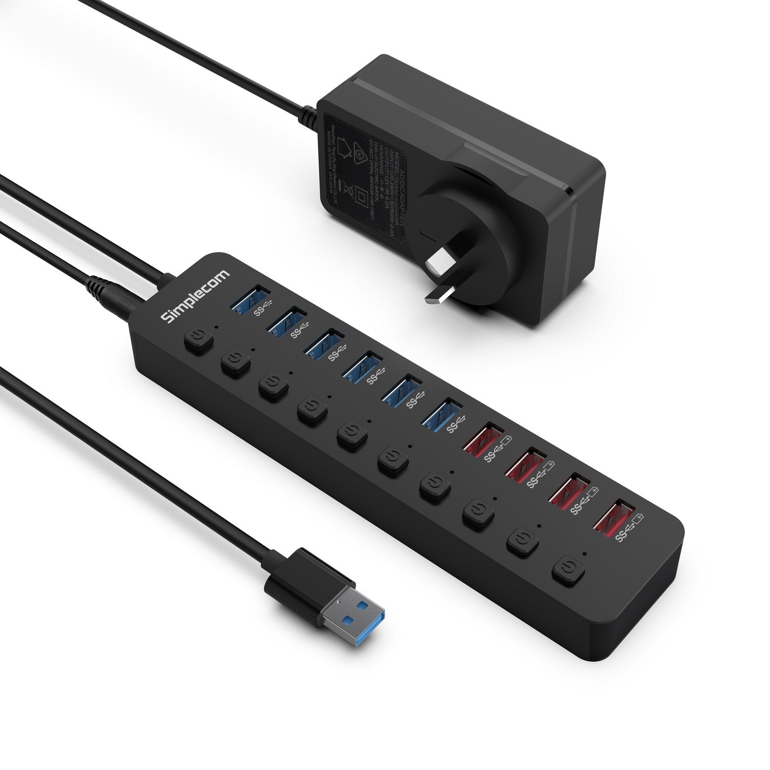 HXSI-CHU810.jpg Simplecom CHU810 48W 10-Port USB 3.0 Hub and Charger