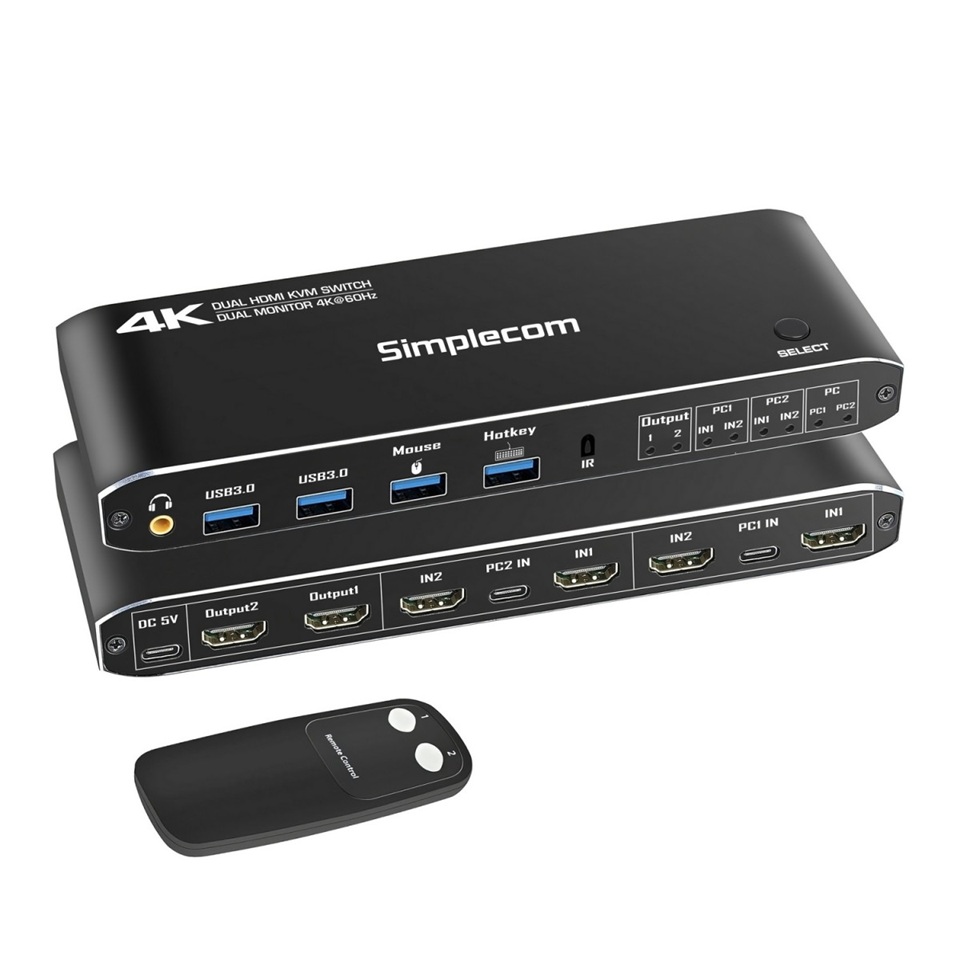 HXSI-KM430.jpg Simplecom KM430 Dual HDMI Monitor KVM Switch for 2