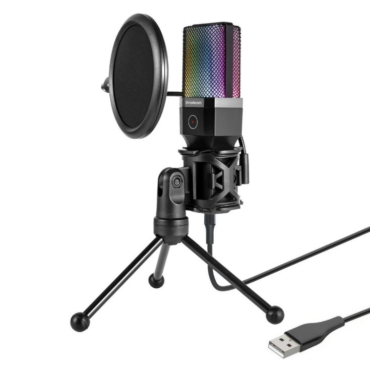 HXSI-UM650.jpg Simplecom UM650 USB Cardioid Condenser Microphone Gaming RGB Lights