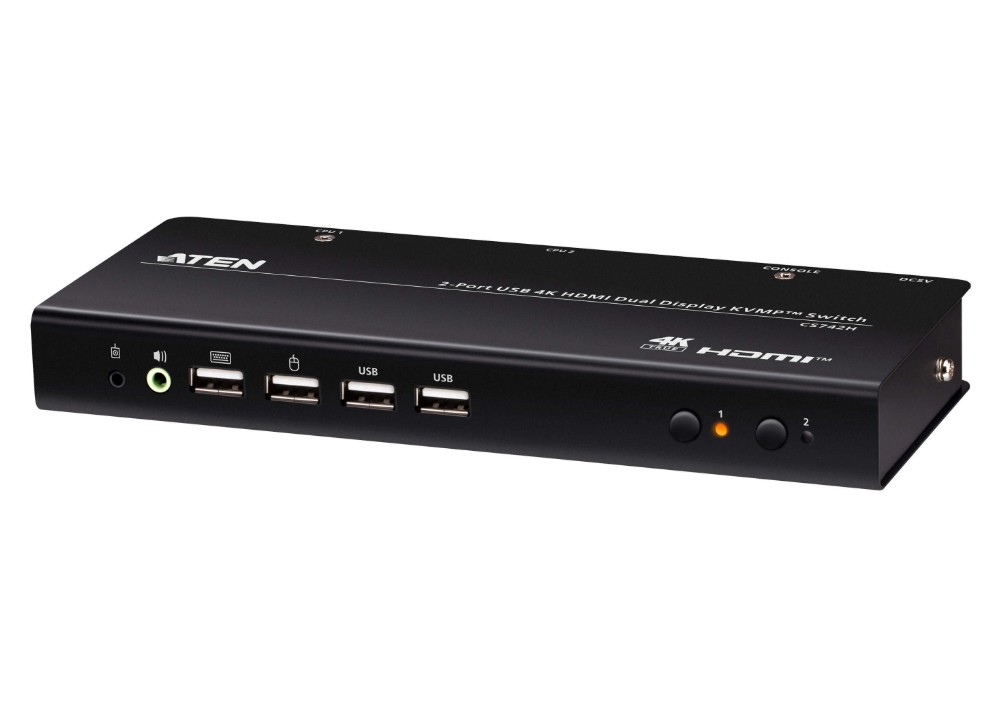KVA-CS742H-AT-U.jpg Aten CS742H-AT-U Desktop 2-Port USB 4K HDMI Dual-Display KVMP™