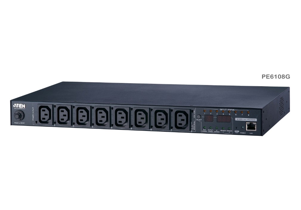 KVA-PE6108G-AU-G.jpg Aten PE6108G-AU-G 15A/10A 8-Outlet 1U Metered & Switched eco
