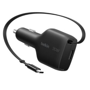 Belkin CCC002fqBK BoostCharge 30W Retractable Car Charger - Black