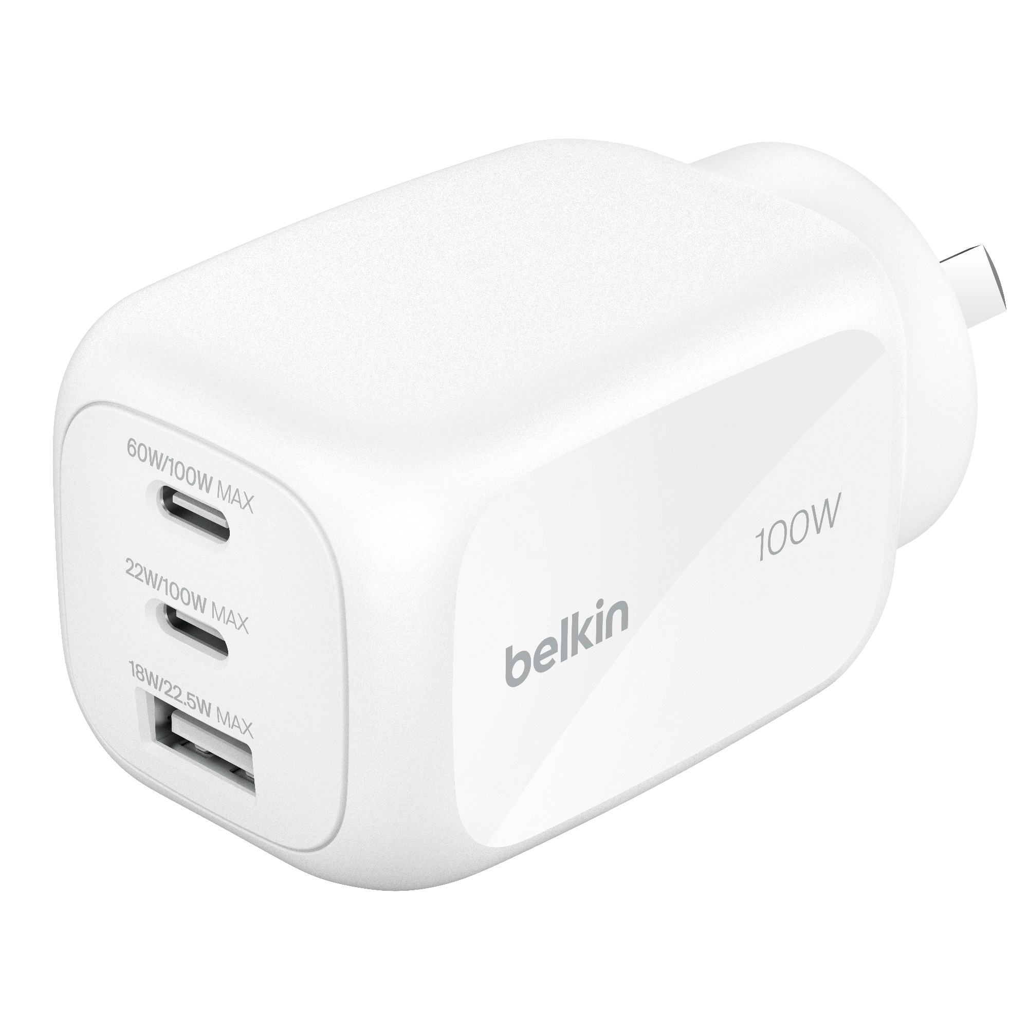 MPA-WCH016AUWH.jpg Belkin WCH016AUWH BoostCharge Pro 100W 3-Port GaN Wall Charger