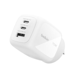 Belkin WCH018AUWH BoostCharge Pro 70W 3-Port GaN Wall Charger