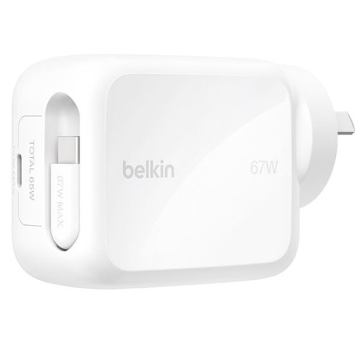 MPA-WCH022AUWH.jpg Belkin WCH022auWH UltraCharge Retractable Dual 67W USB-C GaN Wall