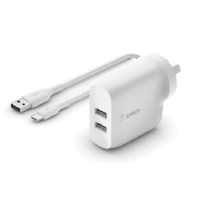 Belkin WCE001au1MWH BoostCharge 24W Dual USB-A Wall Charger +