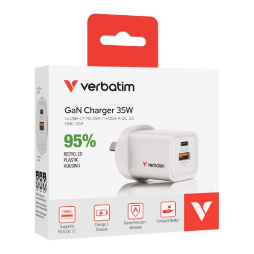 MPV-67016.jpg Verbatim 67016 3 Port 65 Watt Portable GaN charger