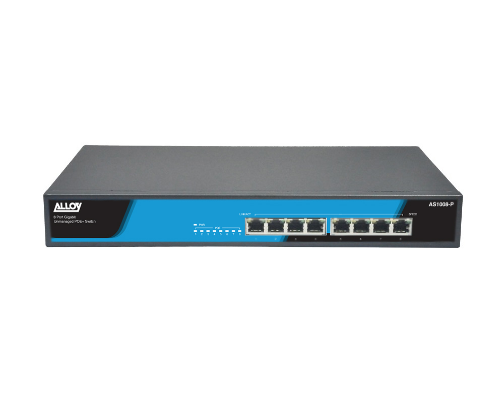 NHA-AS1008-P.jpg Alloy AS1008-P 8 Port Unmanaged Gigabit 802.3at PoE Switch
