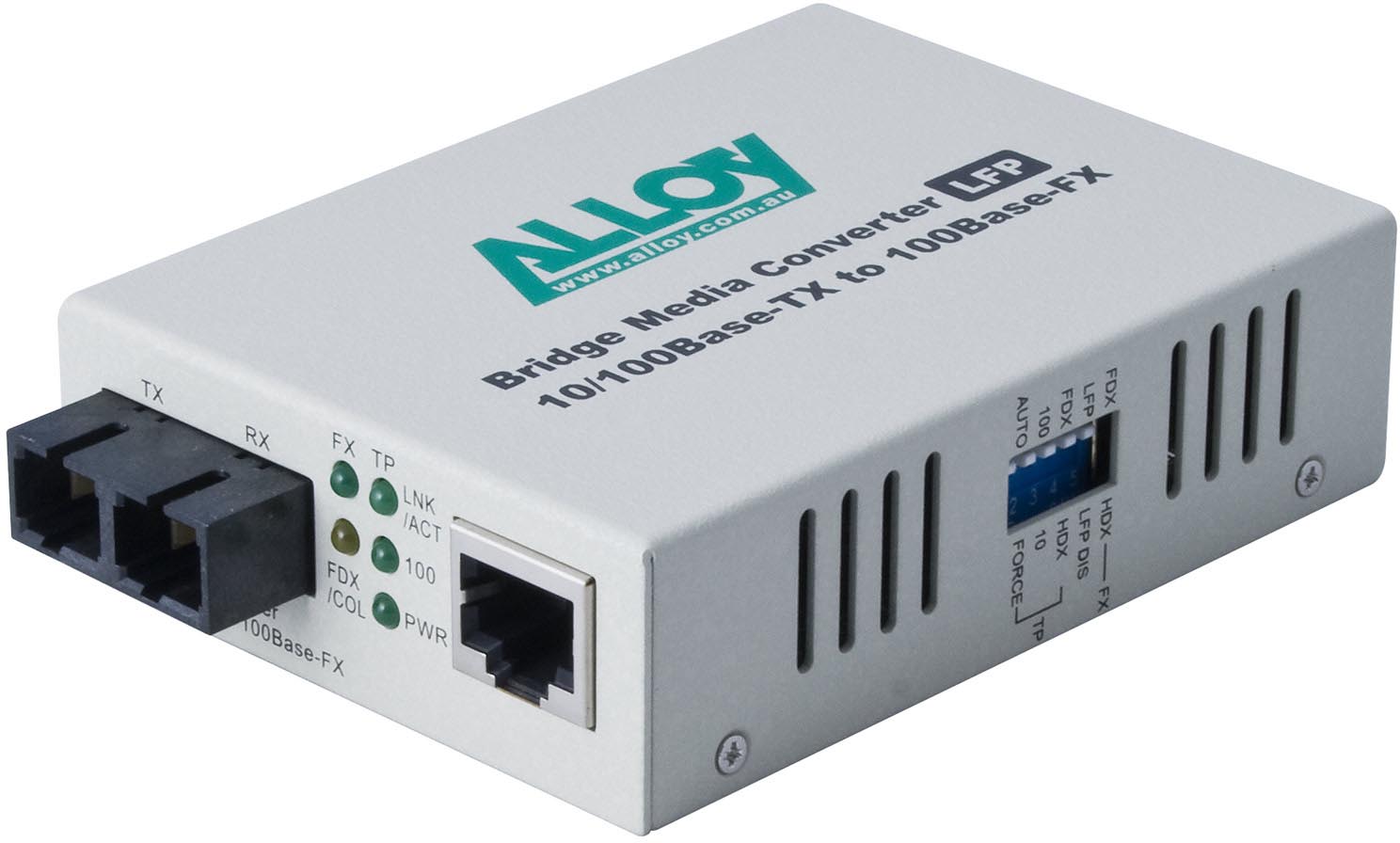 NHA-FCR200SC.jpg Alloy FCR200SC 10/100Base-TX to 100Base-FX Multimode Fibre (SC) Converter
