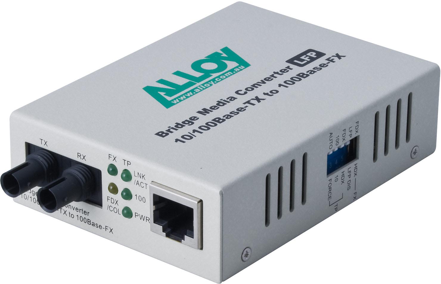 NHA-FCR200ST.jpg Alloy FCR200ST 10/100Base-TX to 100Base-FX Multimode Fibre (ST) Converter