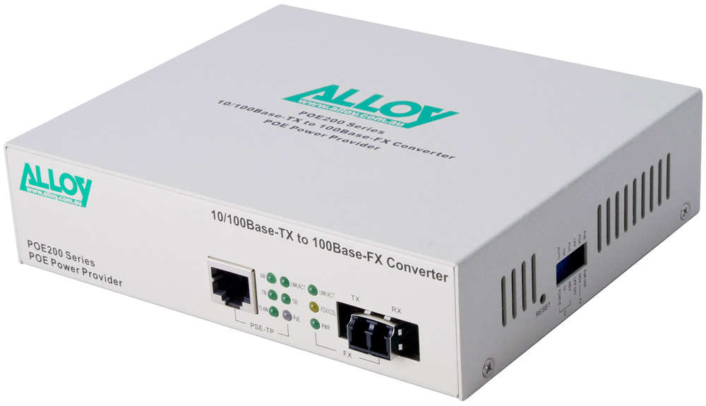 NHA-POE200LC.jpg Alloy POE200LC 10/100Base-TX to 100Base-FX Multimode Fibre (LC) Converter