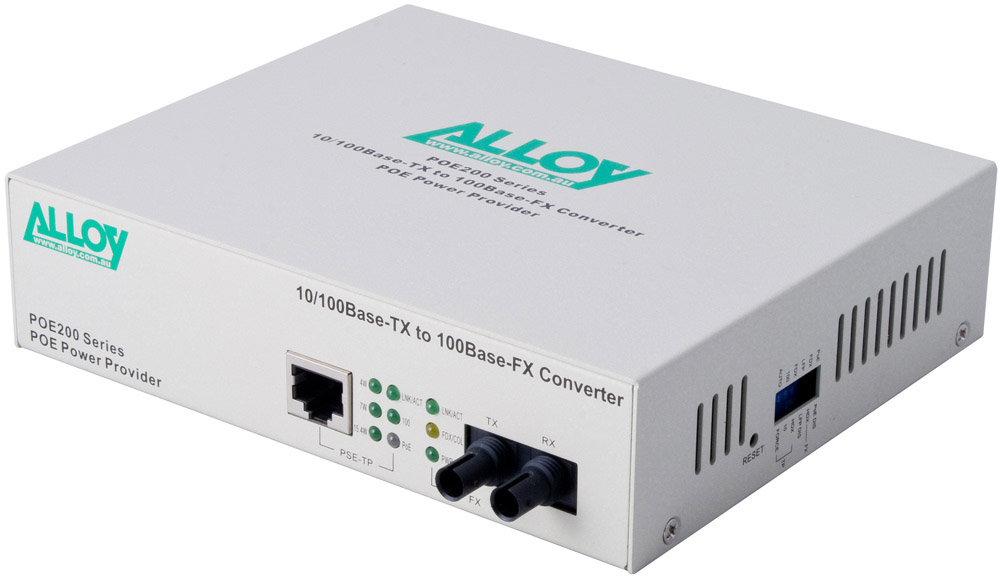 NHA-POE200ST.jpg Alloy POE200ST 10/100Base-TX to 100Base-FX Multimode Fibre (ST) Converter