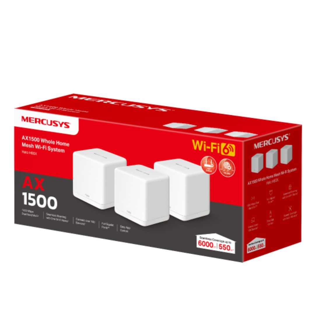 NWMS-HALOH60X-3.jpg TP-LINK Halo H60X(3-pack) Mercusys AX1500 Whole Home Mesh Wi-Fi 6