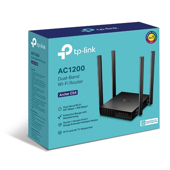 NWTL-ARCHERC54.jpg TP-LINK Archer C54 AC1200 Dual-Band Wi-Fi Router 2.4GHz 300Mbps 5GHz