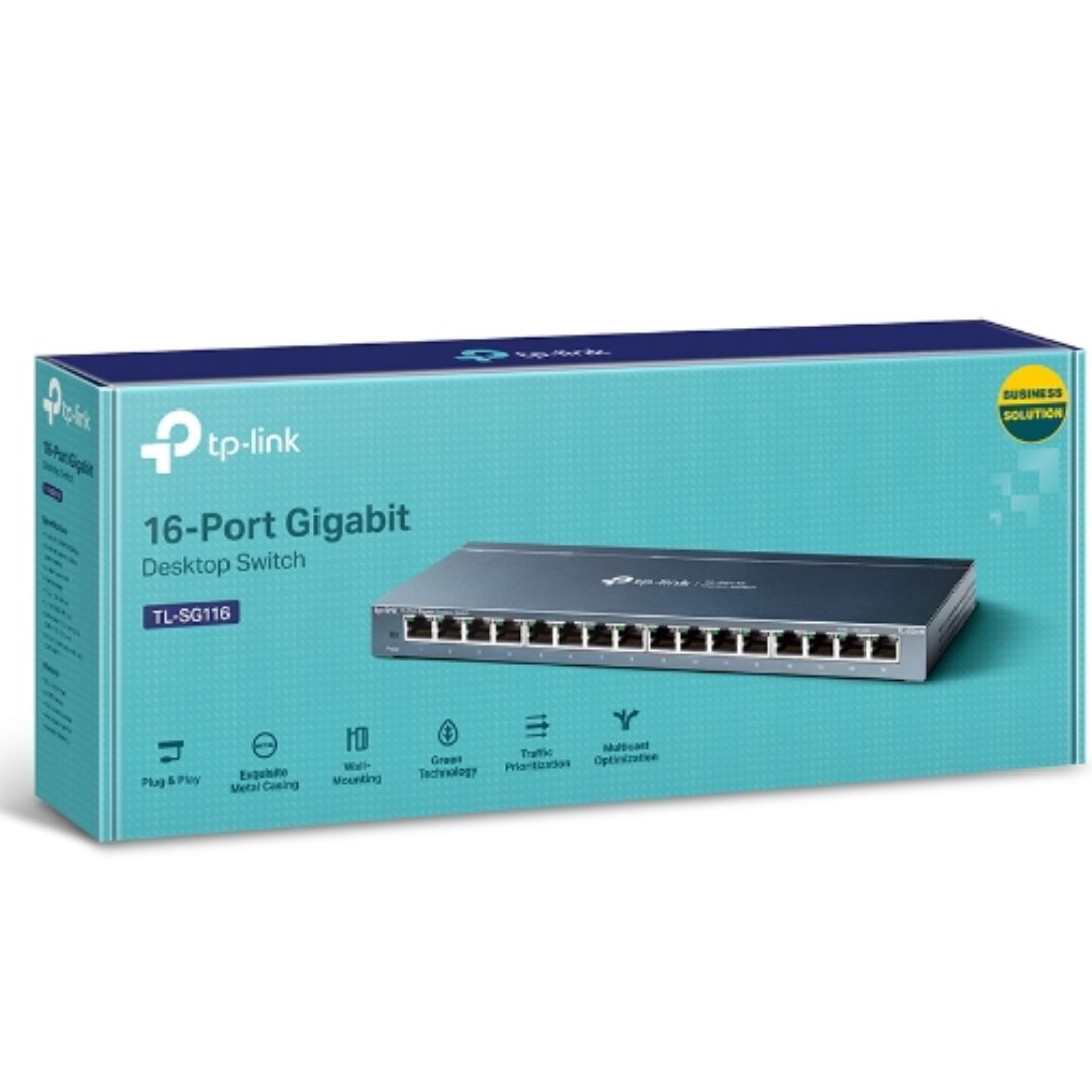 NWTL-SG116.jpg TP-LINK TL-SG116 16-Port Gigabit Unmanaged Desktop/Wall Mounting Switch 32Gbps