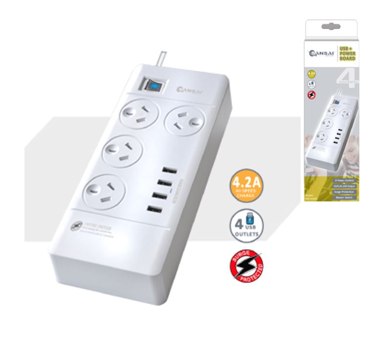 UPSA-PB4044C.jpg Generic PAD-4044C Sansai 4 Outlets & 4 USB Outlets
