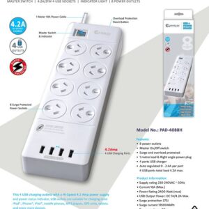 Generic PAD-4088H Sansai 8 Outlets & 4 USB Outlets