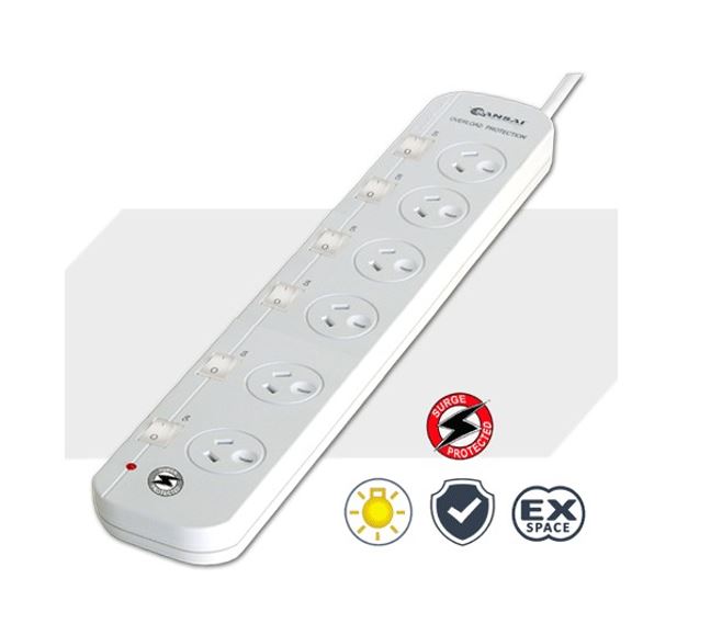 UPSA-PB6SURG-SW.jpg Generic PAD-661SW Sansai 6-Way Power Board (661SW) with Individual