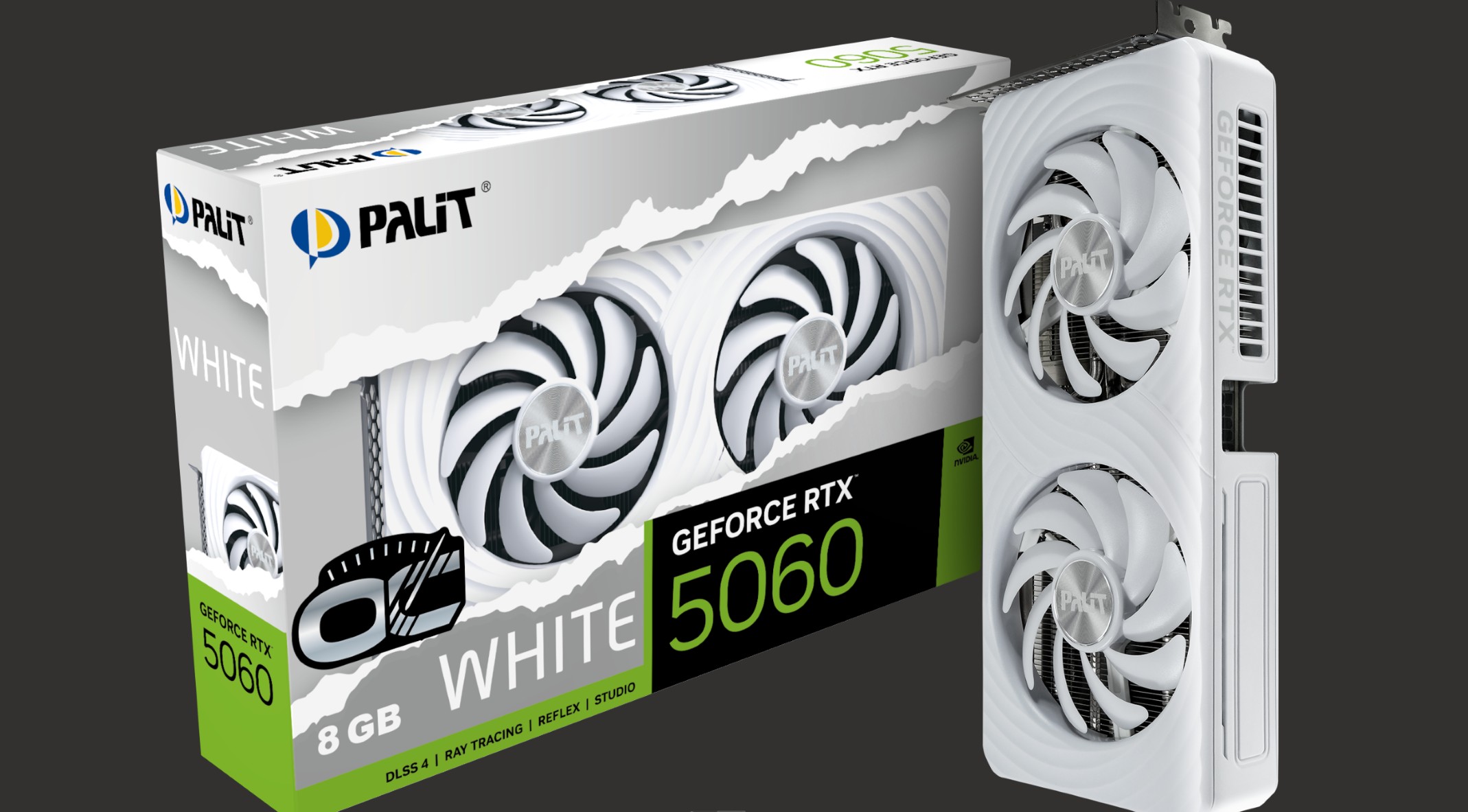 VCPA-RTX5060-WHITE-OC-8G.jpg Palit NE75060U19P1-GB2063M RTX5060 WHITE OC 8GB GDDR7 128bit 3-DP
