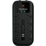 CyberPower 8-port Surge Protector with 2 x USB Charging Ports - 5 Yrs Adv. Replacement WTY