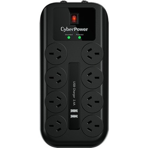 CyberPower 8-port Surge Protector with 2 x USB Charging Ports - 5 Yrs Adv. Replacement WTY