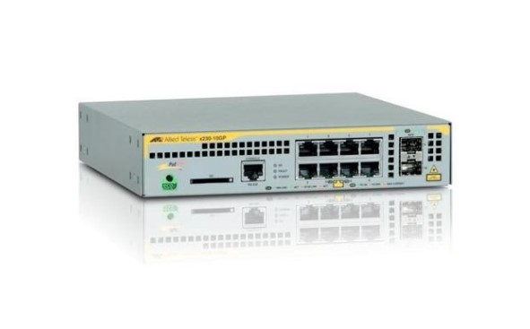 ADX23010P Allied Telesis L2+ switch with 8 x 10/100/1000T PoE ports and 2 x 100/1000X SFP ports, AU Power Cord