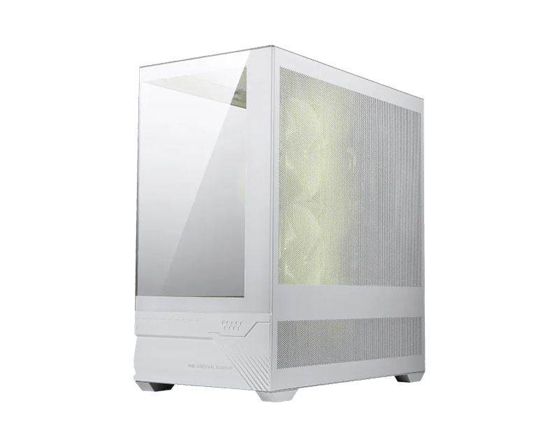 CAM-MAGPANOM110R-WH MSI SI MAG PANO M110R – White, Mini Tower, 270° Panoramic Glass, Micro-ATX/Mini-ITX, 3x ARGB Fans, 360mm Radiator, 410mm GPU, USB-C, 5 Expansion Slots.