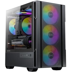 OKINOS Cypress 3 ARGB Micro ATX Case, 4 × 120mm ARGB Non-PWM Case Fans Pre-Installed, MATX PC Case, Temper Glass Side Panel, with Type-C, Black