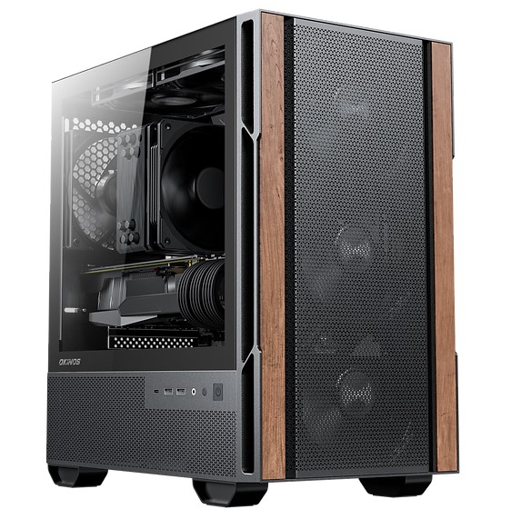 CAO-CP3WOOD OKINOS Cypress 3 Genuine Walnut Wood MicroATX with 4×120mm, USB-C, 3 Pin Non-PWM Case Fans Pre-Installed,Temper Glass Side Panel, Case