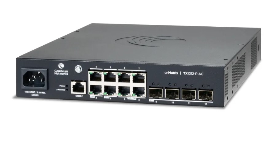 CBTX1012A Cambium Networks Cambium cnMatrix TX1012-P-AC, AC Powered Intelligent Ethernet PoE Switch, 8 x 1Gbps, and 4