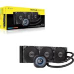 Corsair NAUTILUS 360 RS LCD Liquid CPU Cooler – Black, 360mm rad, LCD pump, 3x PWM fans, 2100 RPM, AM5/LGA1851, copper plate, 450mm Tube, 36dBA