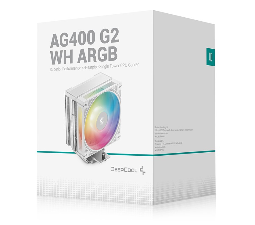 CFD-AG400-ARGB-G2-WH DeepCool AG400 ARGB G2 WH Superior Performance 4 Heatpipe Single Tower CPU Cooler