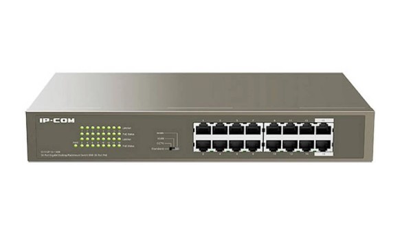 IC30004 IP-COM (G1116P-16-150W) 16-Port Gigabit Desktop/Rackmount Switch With 16-Port PoE+, 6kV lightning protection