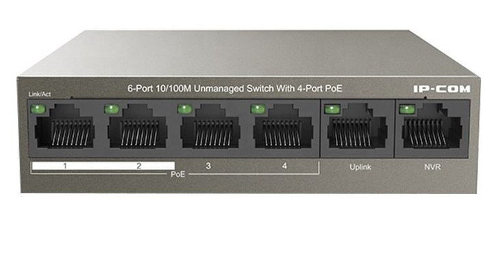 IC30008 IP-COM (F1106P-4-63W) 6-Ports 10/100Mbps PoE+ Switch with 4-PoE ports, 6kv lightning protection