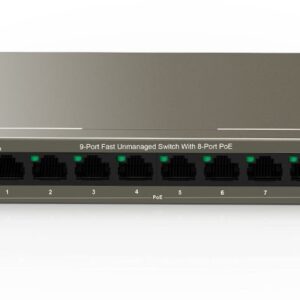 IP-COM (F1109P-8-102W) 9-Port 10/100Mbps Unmanaged PoE+ Switch with 8-Port PoE+, 6kv lightning protection